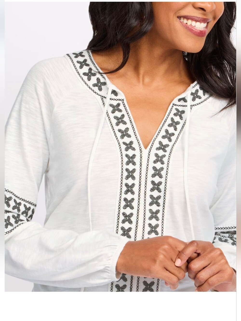 Nola Embroidered Slub Knit Boho Top - Picture 2 of 5